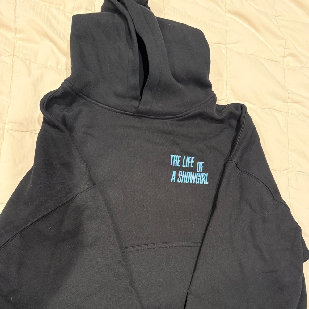 Taylor Swift Black Hoodie with Bright Blue Chest Text